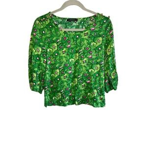 The Vintage Shop Womens Small Vibrant Leafy Green with Pink and White Floral Top